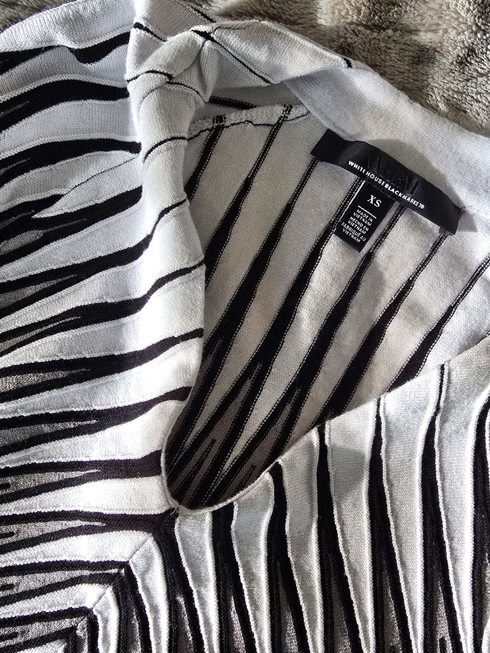 White House Black Market Black & White Striped V-Neck Top